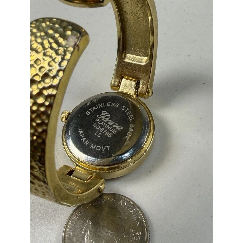 Geneva Platinum Gold Tone Cuff Bangle Watch 29.8mm Japan Movt